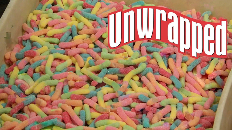 close up of crate of gummy worms on Unwrapped