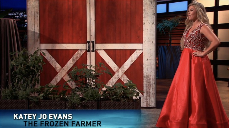 Katey Evans in gown on Shark Tank