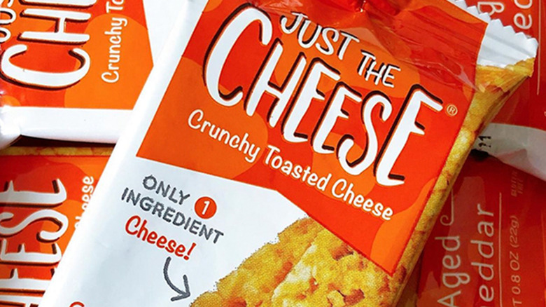 Close-up of Just the Cheese packaging