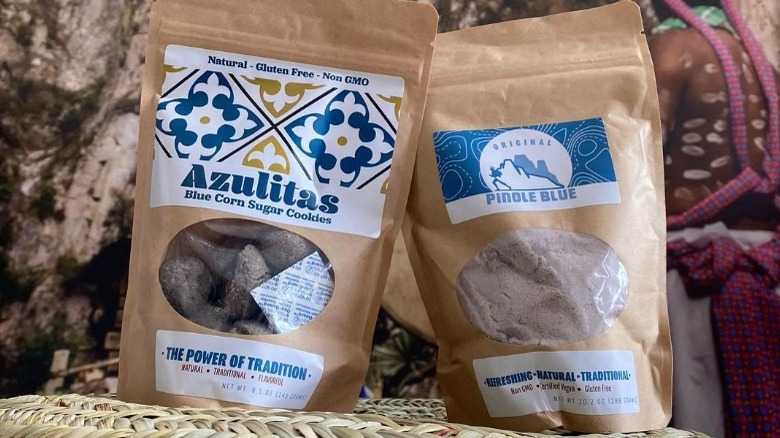 Bags of Pinole Blue flour and cookies