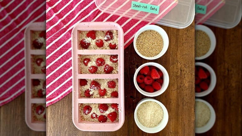 oats and fruit in silicone Souper Cubes tray