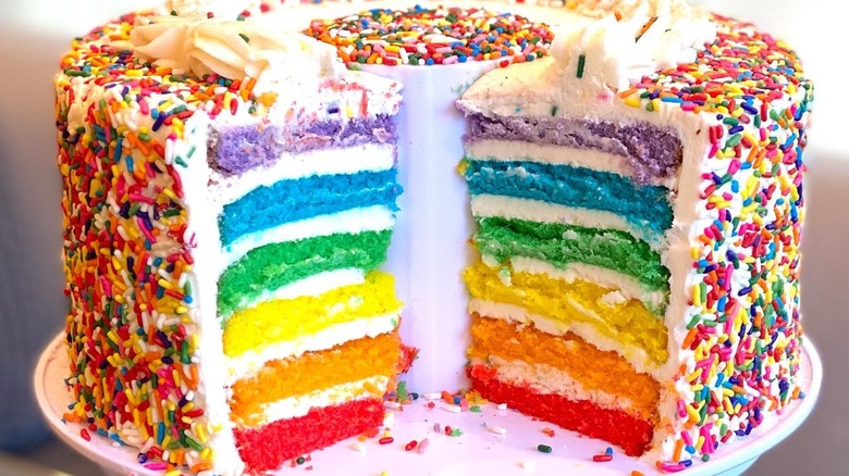 rainbow layered surprise cake