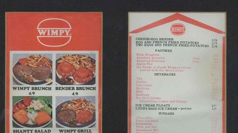 A 1970s menu from Wimpy UK