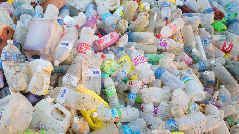 Pile of waste plastic bottles