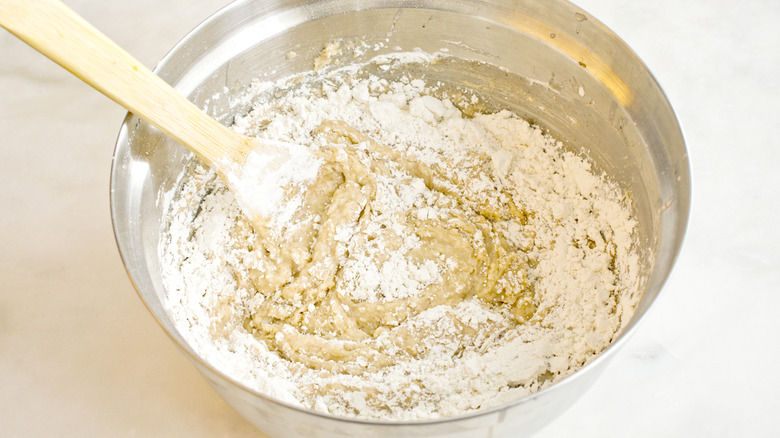 cake batter in a mixing bowl