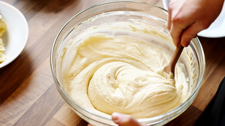 mixing batter in big bowl