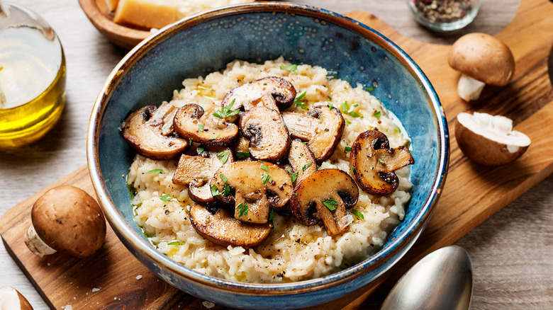 Mushrooms over rice