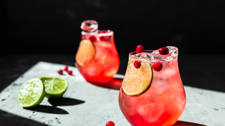 cranberry cocktails shrouded in darkness