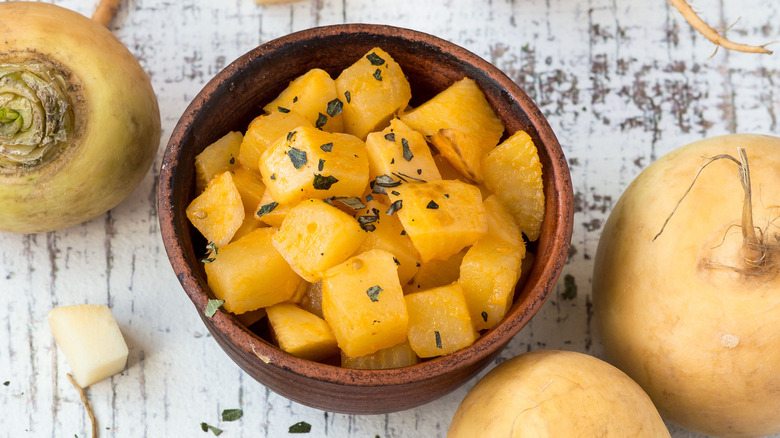 Yellow turnip on a table