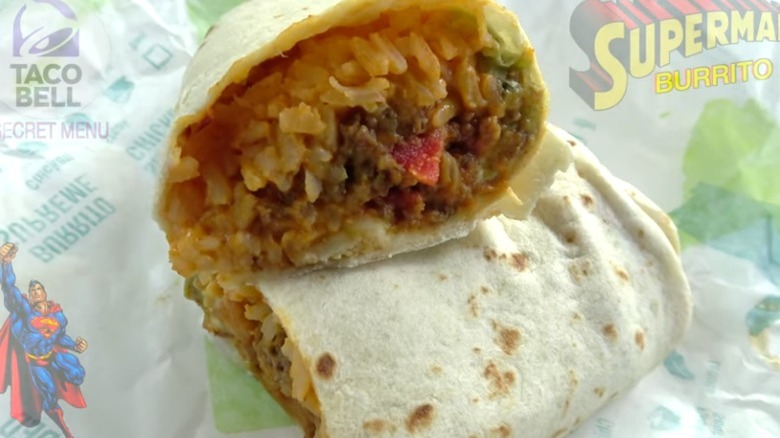 closeup of Superman burrito from Taco Bell