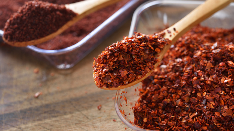 Aleppo pepper with sumac in background