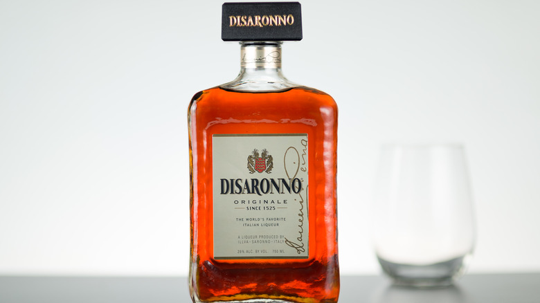 Disaronno amaretto with empty glass