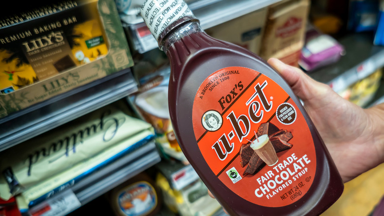 Bottle of Fox's U-Bet brand chocolate syrup