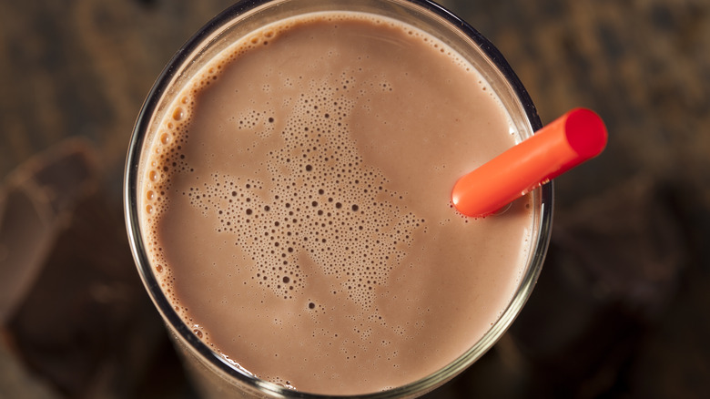 glass of chocolate milk seen from above