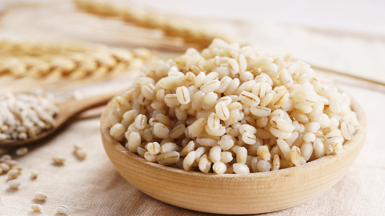 Cooked barley in a bowl