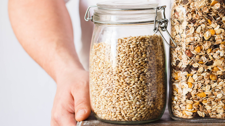 Barley stored in a sealed jar