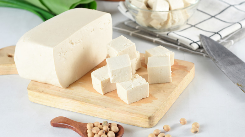 bean curd on cutting board