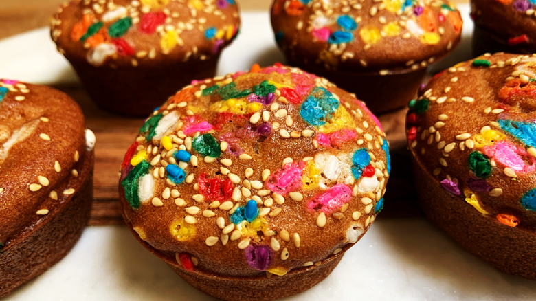 Butter mochi muffins with sprinkles