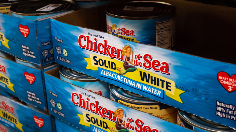 Cans of Chicken of the Sea brand tuna, at Costco