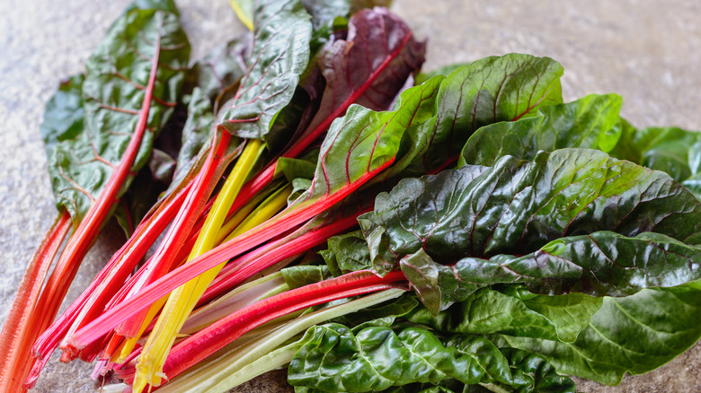 Rainbow chard splayed out on a counter