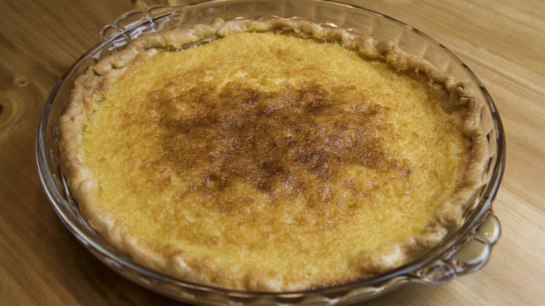 A whole chess pie on a table