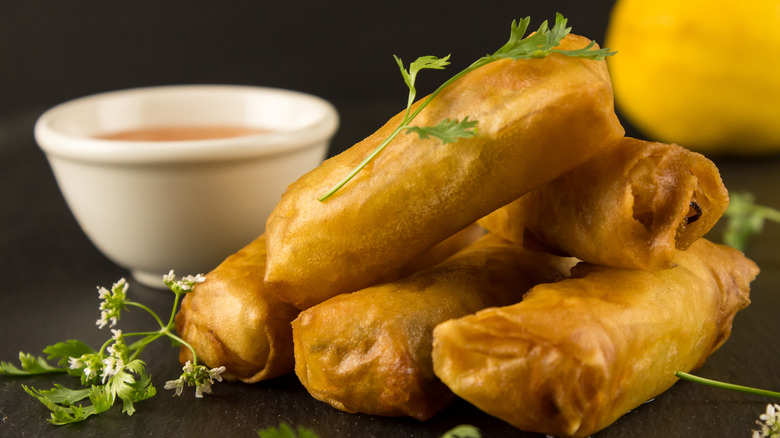 Fried eggrolls with a dipping sauce