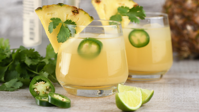 Pineapple drink with cilantro, jalapeno