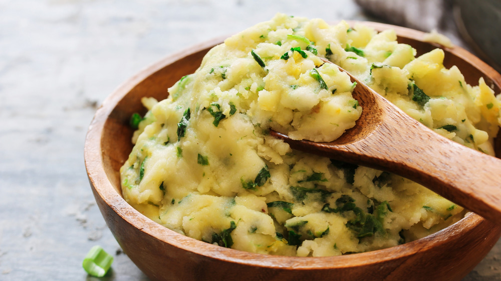 Colcannon in bowl with spoon