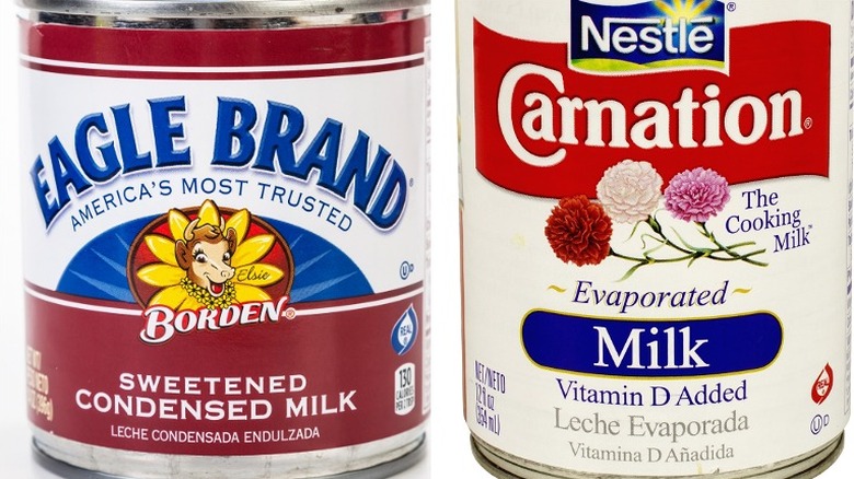 Cans of condensed milk and evaporated milk