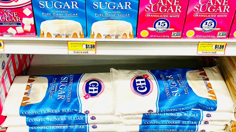 Sugar packages on a store shelf