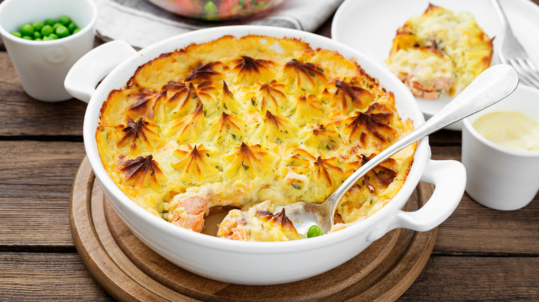 British fish pie in dish