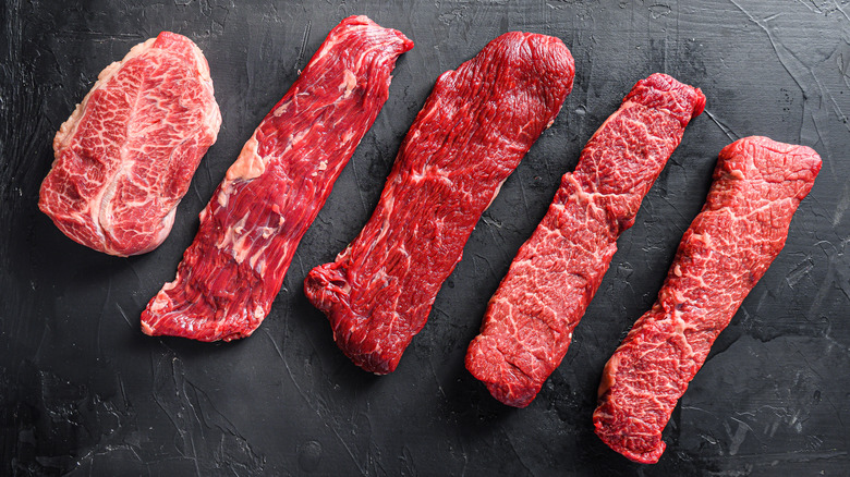 Assorted cuts of steak