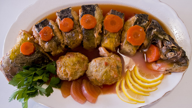 Traditional gefilte fish platter