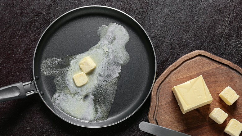 Butter melting in skillet