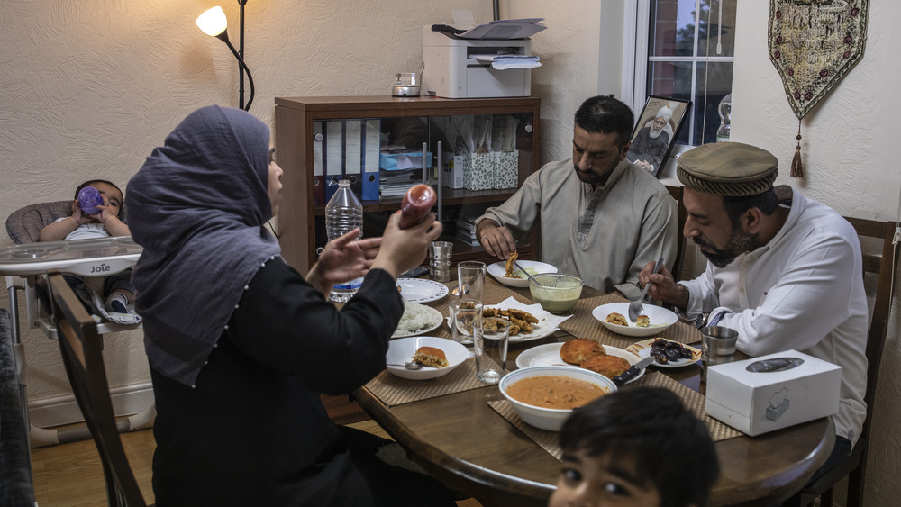 Muslims having iftar meal during Ramadan