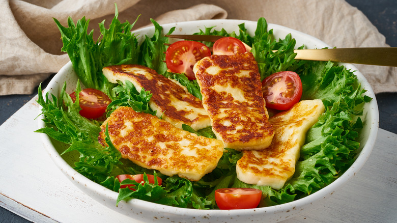 Halloumi cheese on a salad