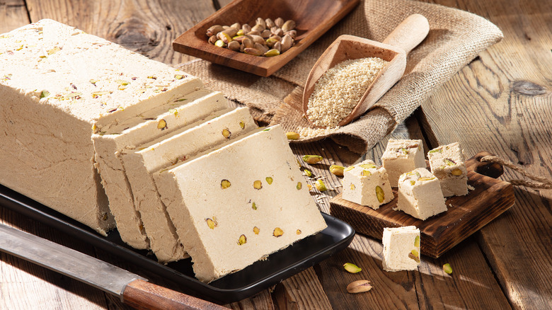 slices of halva next to ingredients