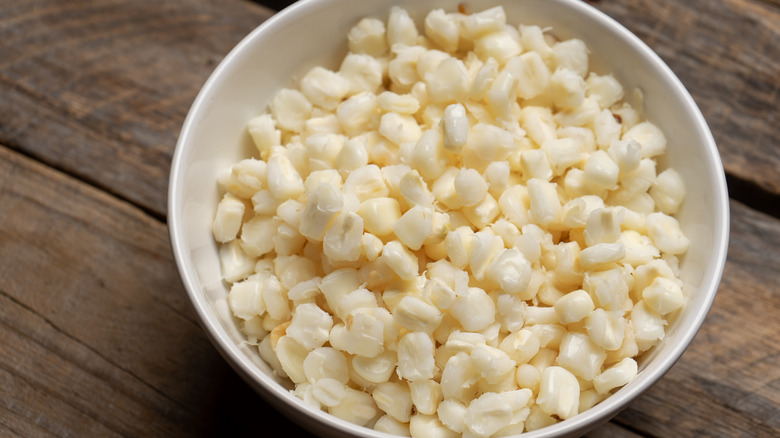 white hominy in a white bowl