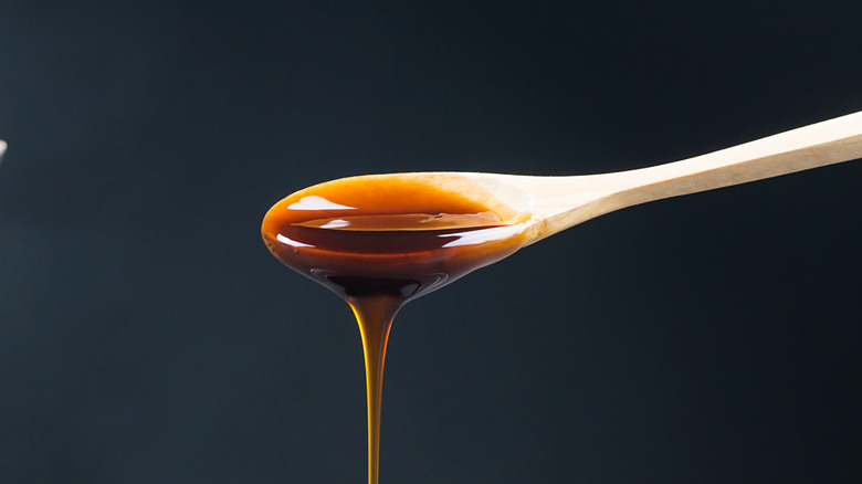 Syrup dripping off a spoon