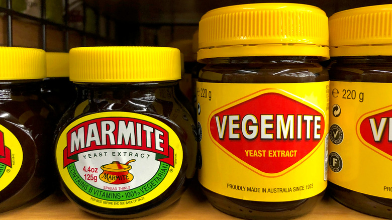 Vegemite and Marmite on shelf