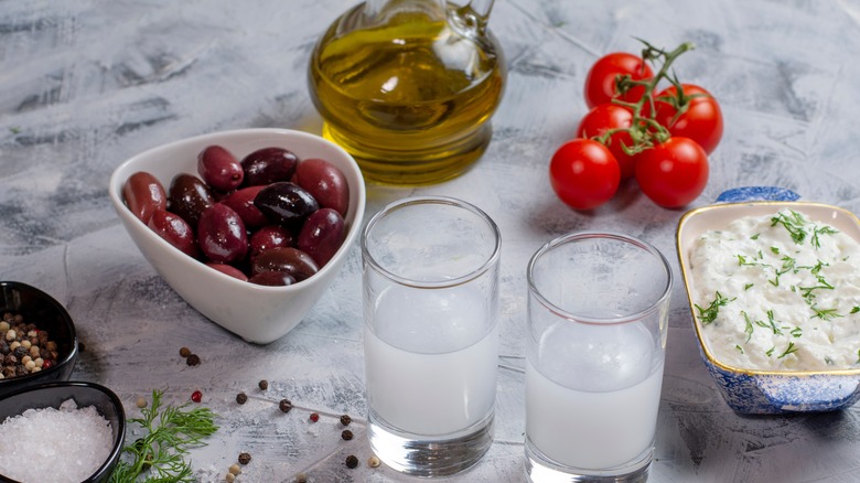 Mastika olives, tomatoes, and oil 