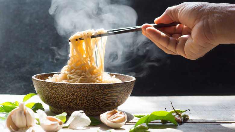 bowl of steaming noodles