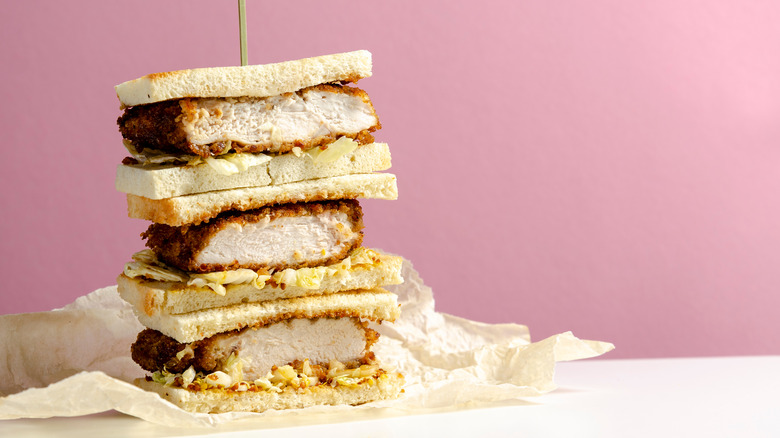 Katsu sandos stacked on top of each other