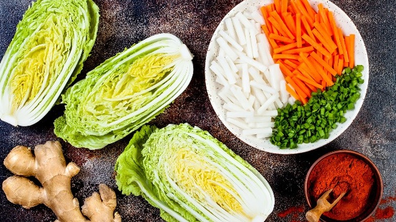 Ingredients for salad with napa cabbage