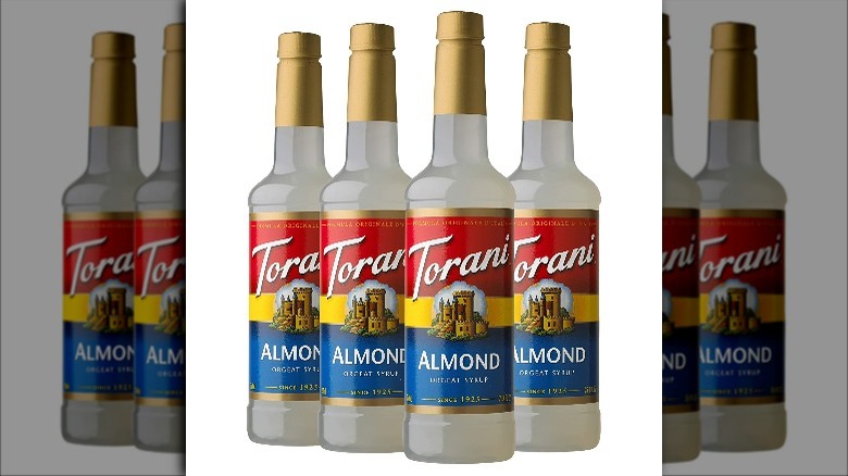 Bottles of Torani orgeat syrup