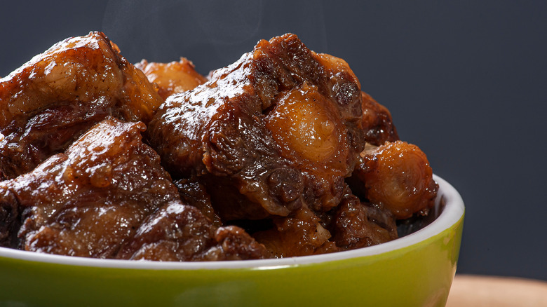 browned oxtail closeup