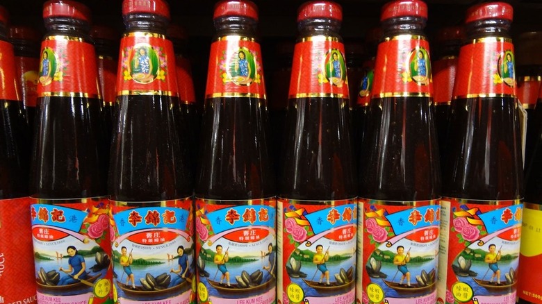 Oyster sauce on store shelf