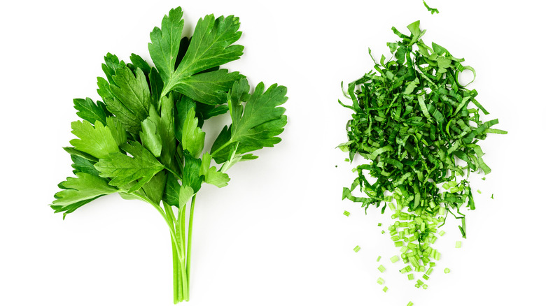 Parsley, whole and chopped