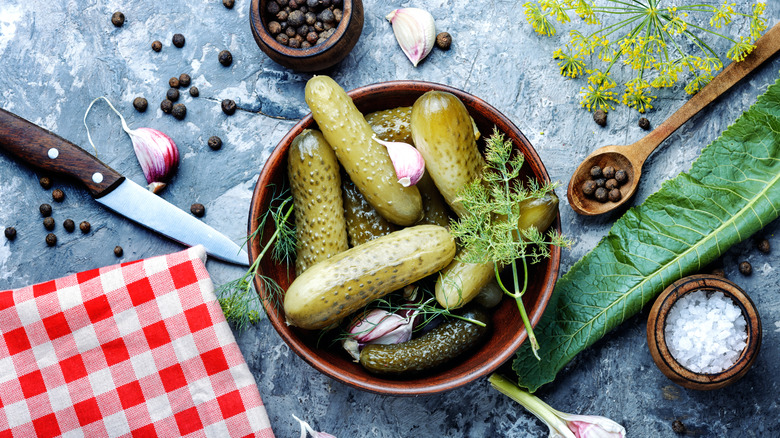 Pickles with pepper, salt, spices