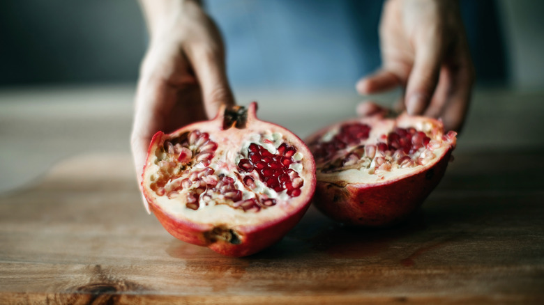 two halves of pomegranate